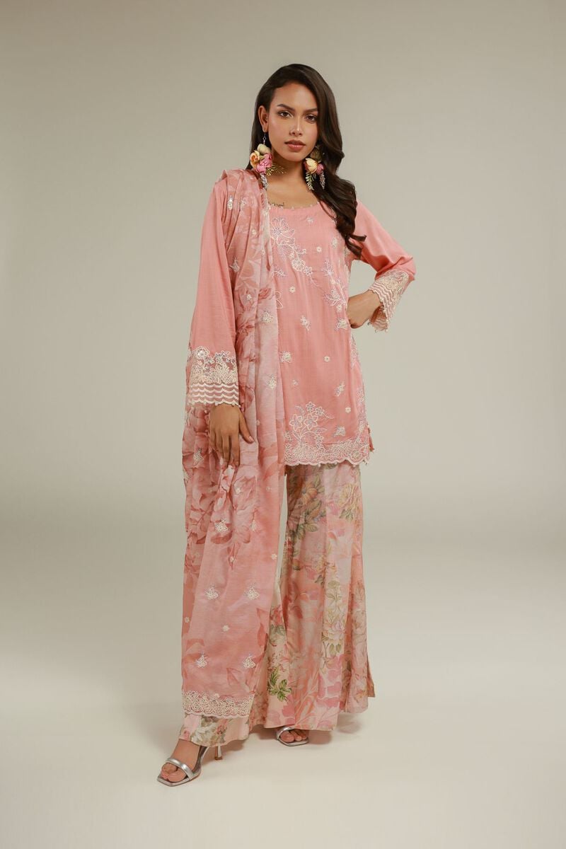Embroidered | Raw Silk | Floral Kurta 3-piece | USD 155.00