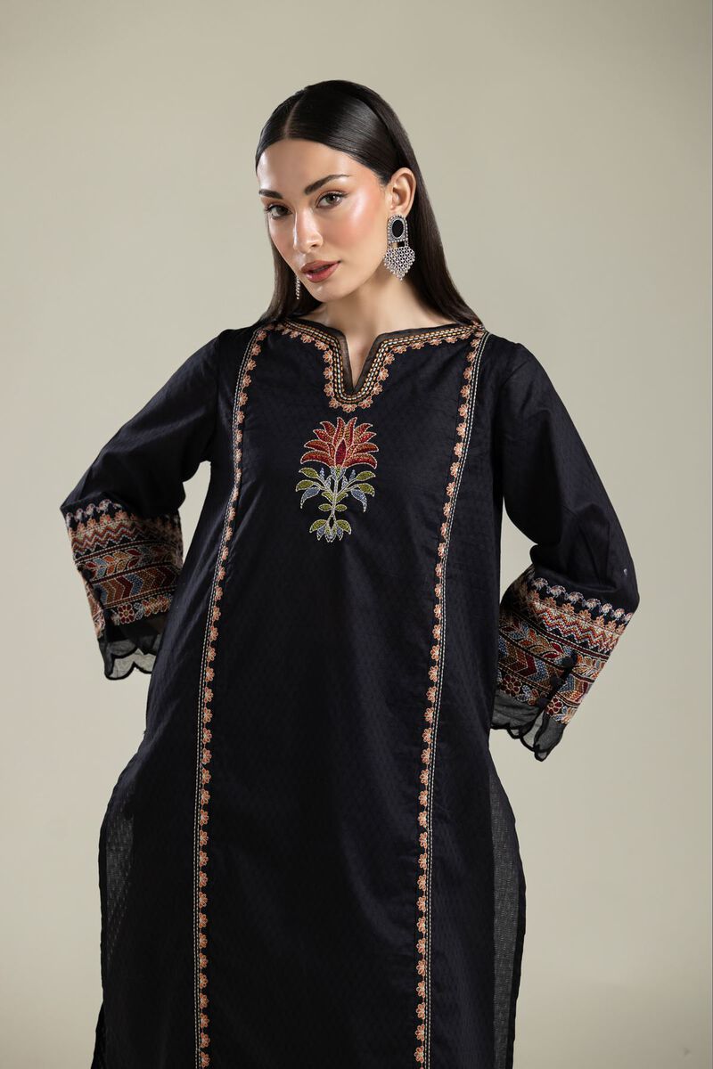 Embroidered |Cotton Dobby | Black Embroidered Kurta | USD 40.00