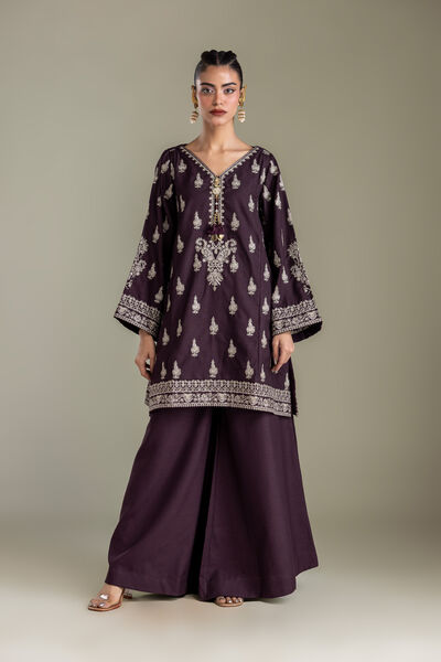Embroidered | Heavy Blended Viscose | Purple Solid Pants | USD 35.00