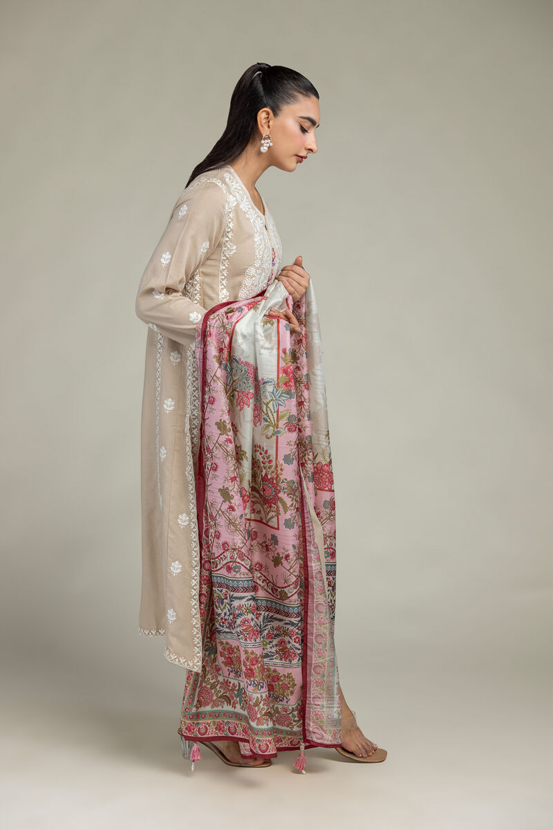 Embroidered  | Polyester Silk | Pink Floral Dupatta | USD 30.00