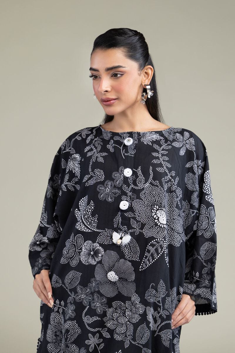 Printed | Cotton Dobby | Black Longline Kurta | USD 35.00