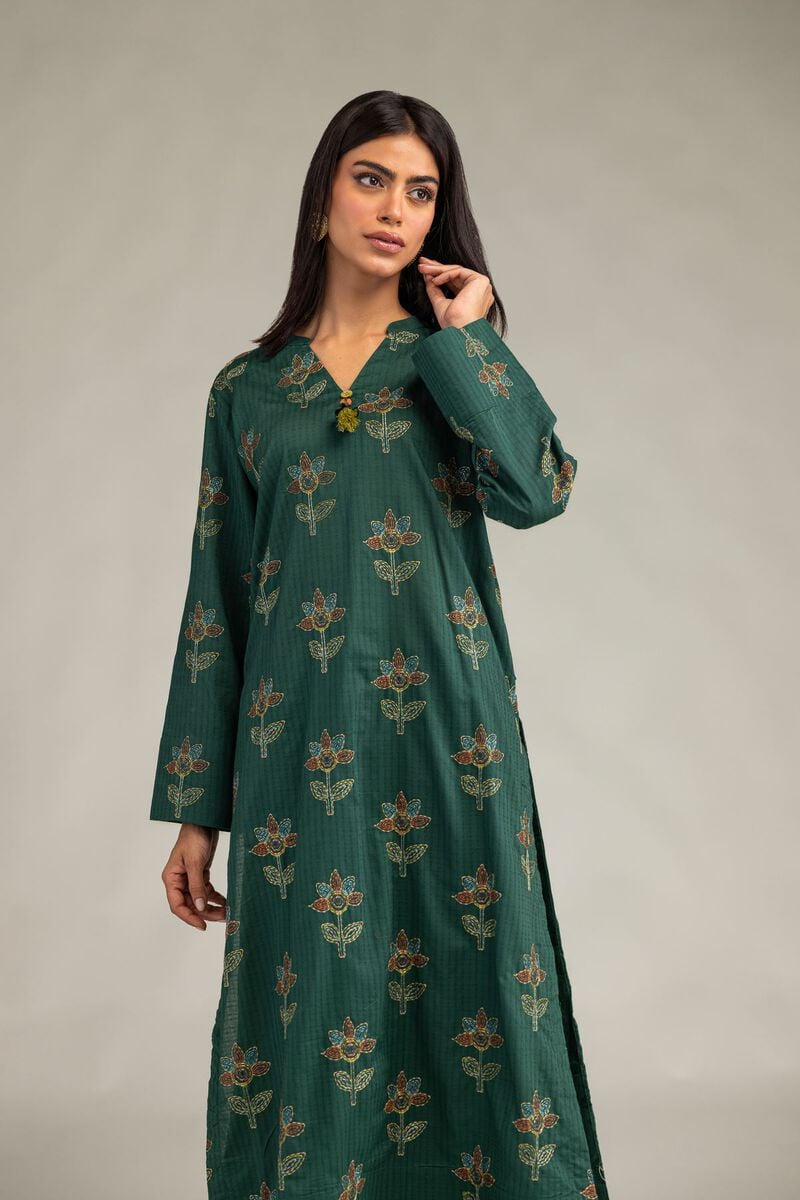 Embroidered | Cotton Dobby | Floral Longline Kurta | USD 40.00