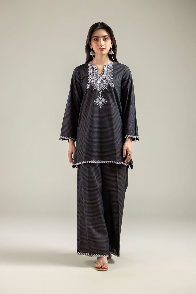 Embroidered | Mesuri | V-Neck Black Kurta | USD 35.00