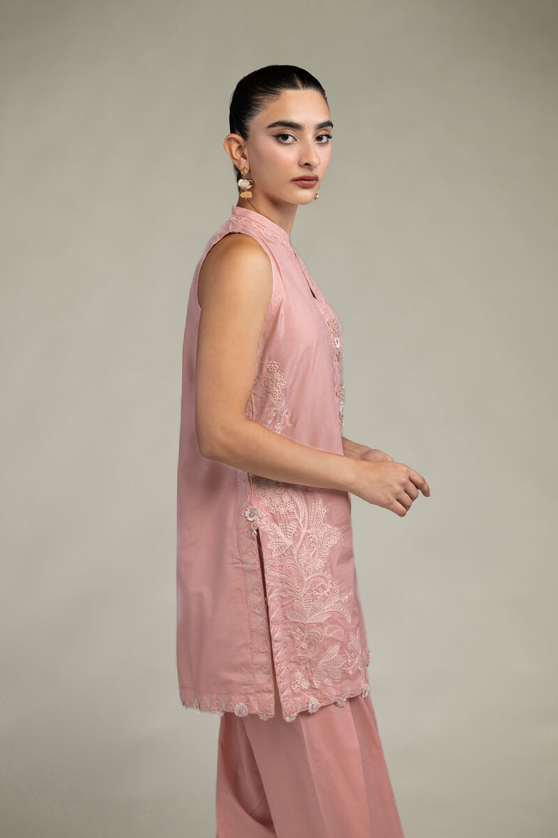 Raw Silk | Sleeveless Pink Kurta | USD 65.00