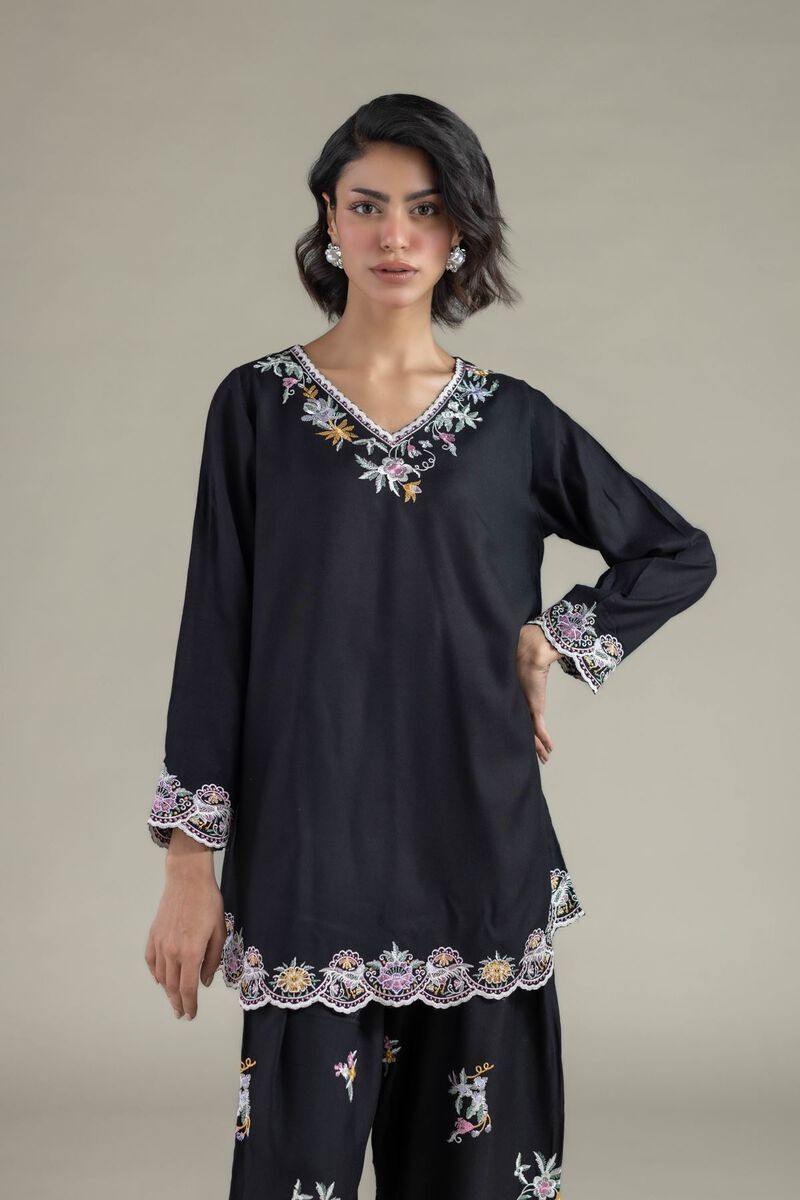 Embroidered | Heavy Blended Viscose | Floral V-Neck Kurta | USD 40.00