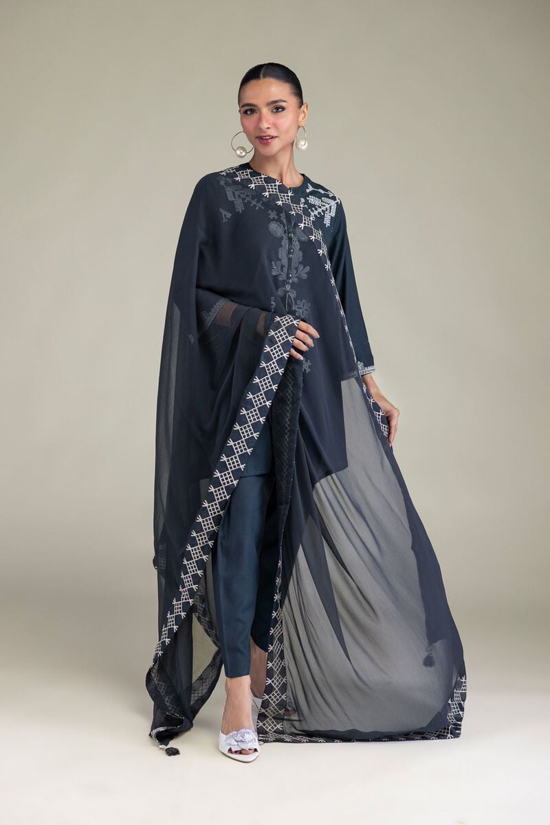 Embroidered | Chiffon | Chiffon Navy Dupatta | USD 35.00