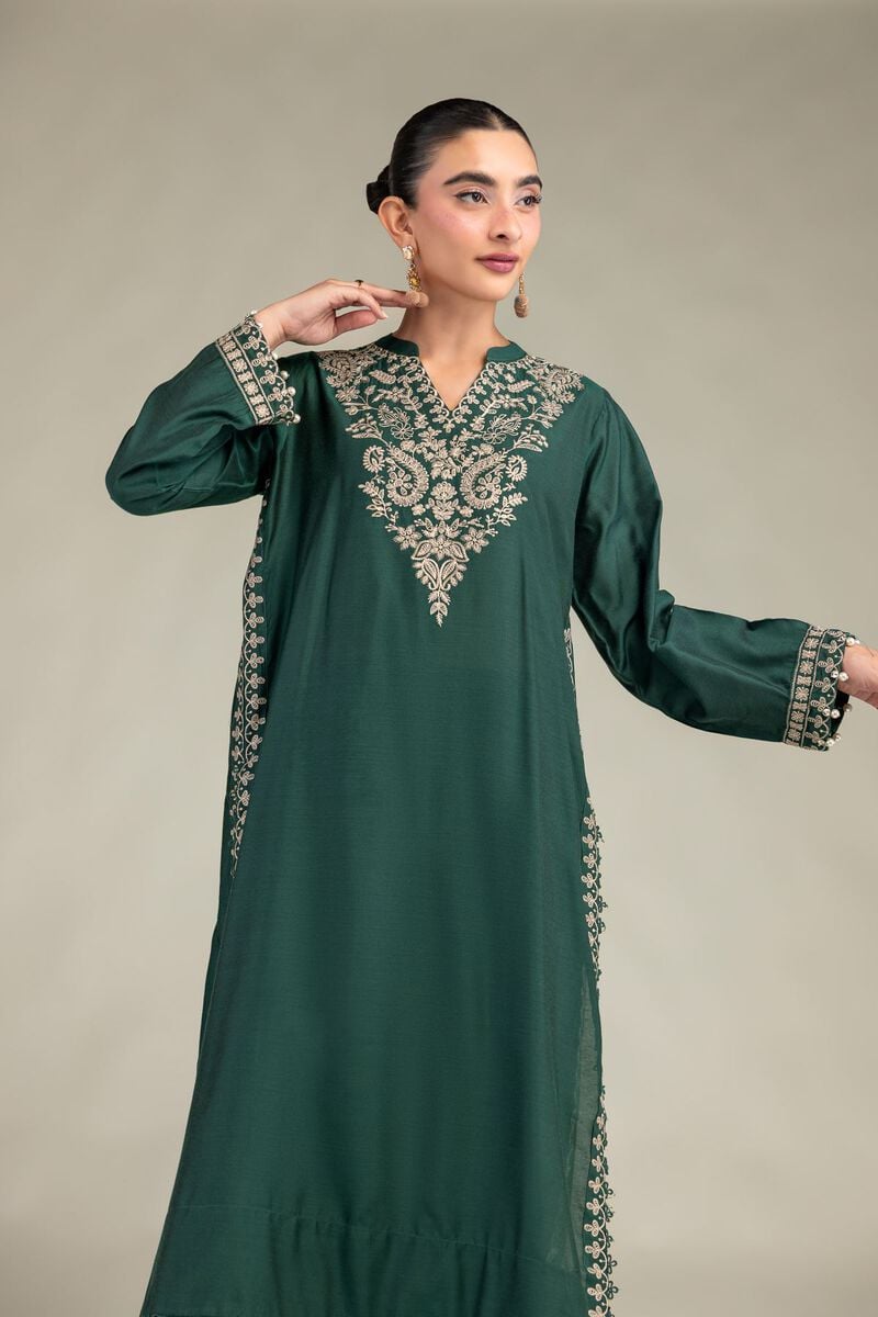 Printed | Raw Silk | Floral Green Kurta | USD 55.00