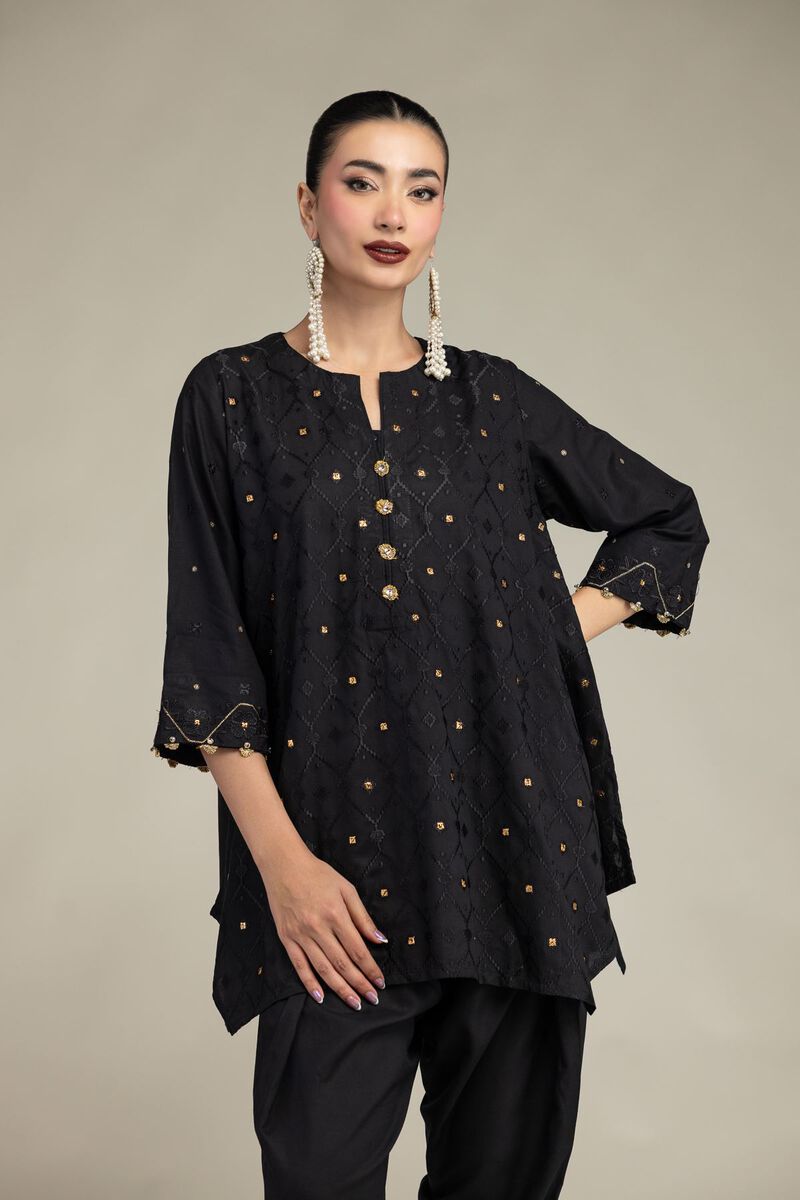 Embroidered | Raw Silk | Black Silk Kurta | USD 45.00