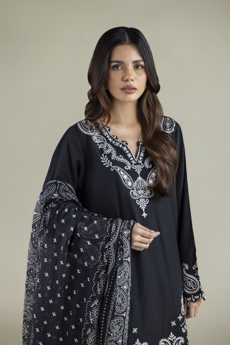Embroidered | Cotton Dobby | Black Tailored Set | USD 80.00