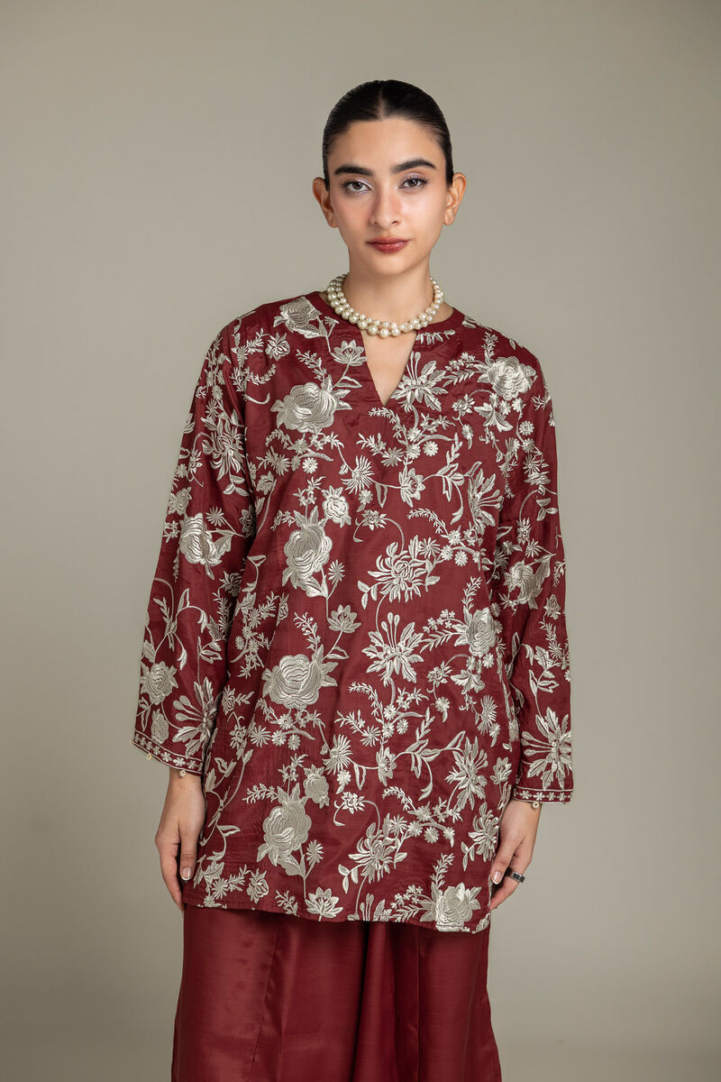 Embroidered | Raw Silk | Short Maroon Kurta | USD 70.00