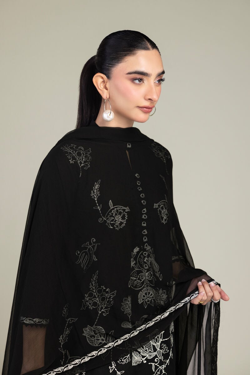 Embroidered | Chiffon | Black Chiffon Dupatta | USD 40.00