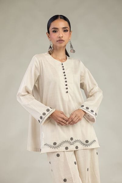 Textured Cotton | Embroidered | Short Round-Neck Kurta | USD 40.00