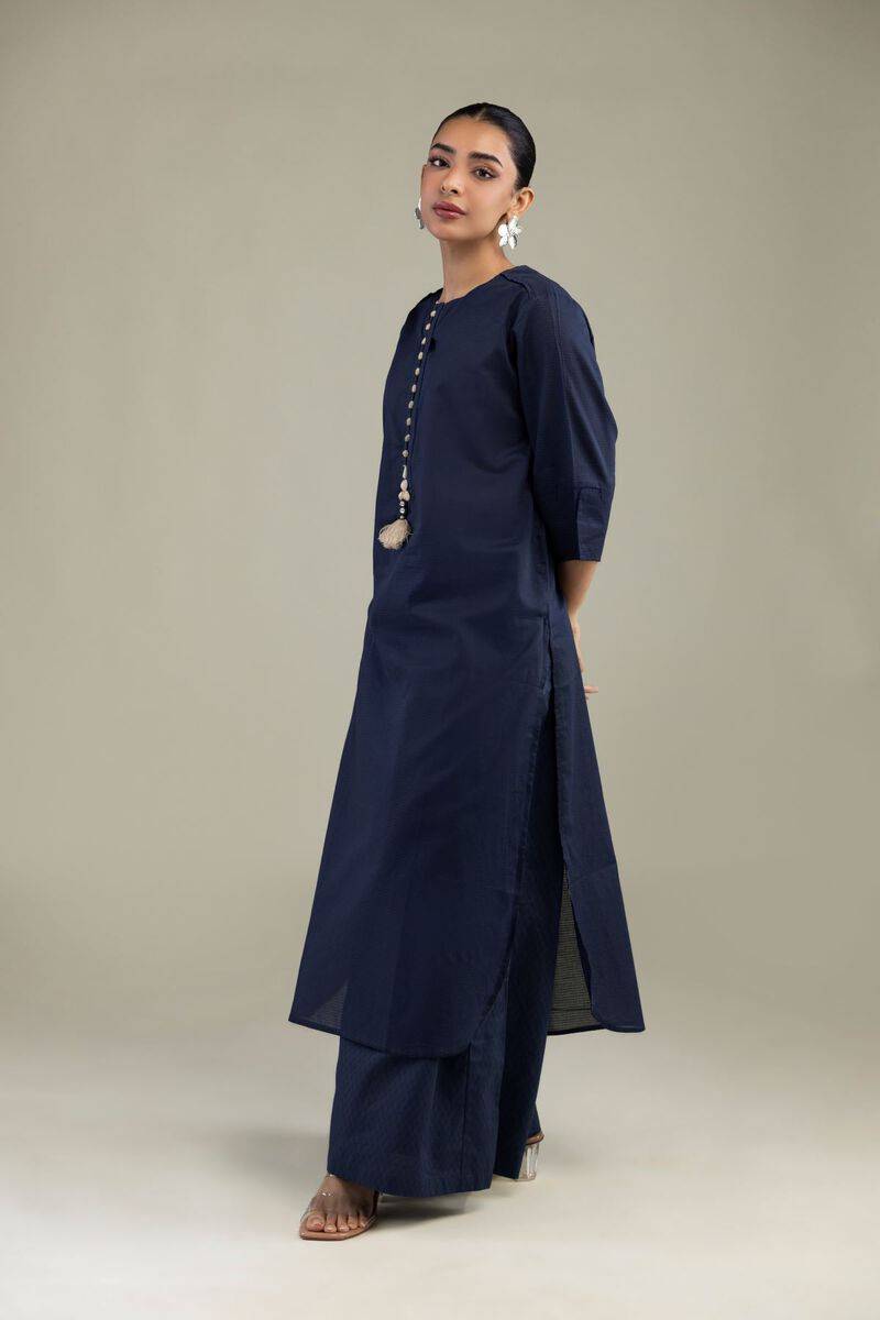 Dyed | Textured Cotton | Longline Navy Kurta | USD 35.00