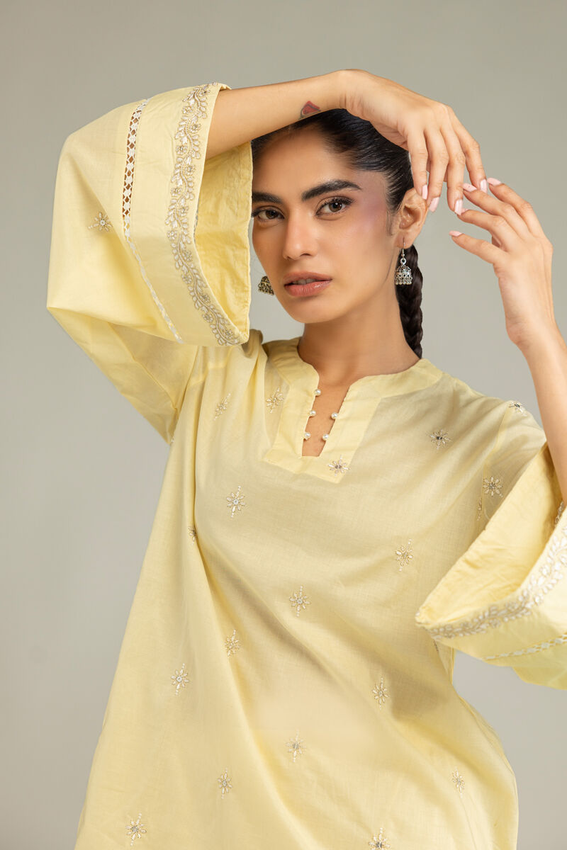 Embroidered | Cambric | Yellow Cambric Kurta | USD 40.00