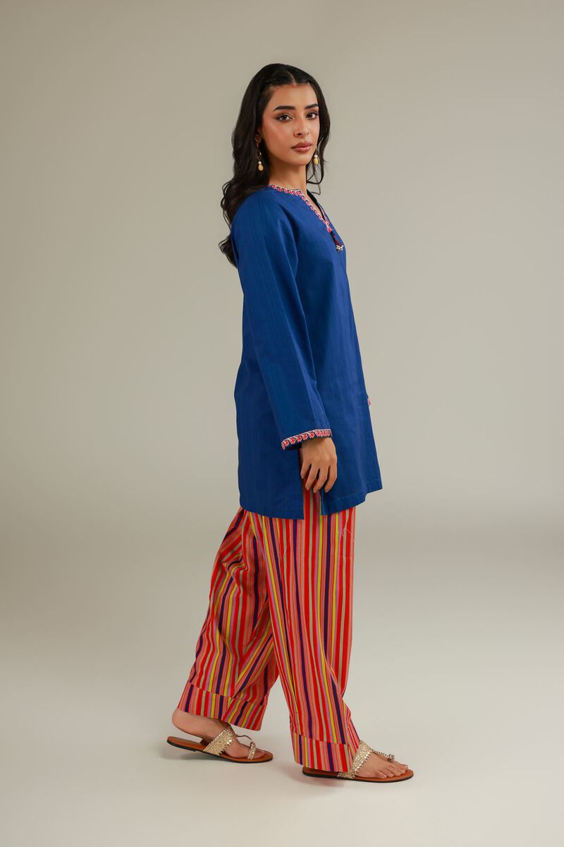 Embroidered | Cotton Dobby | Solid Blue Kurta | USD 35.00