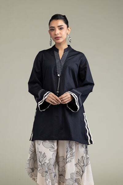 Embroidered | Cotton Dobby | Black Cotton Kurta | USD 17.50