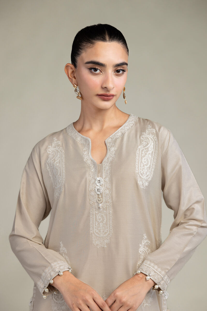 Raw Silk | Paisley Beige  Kurta | USD 70.00