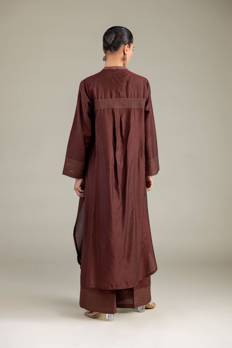 Dyed | Mesuri Silk | Brown V-Neck Kurta | USD 35.00