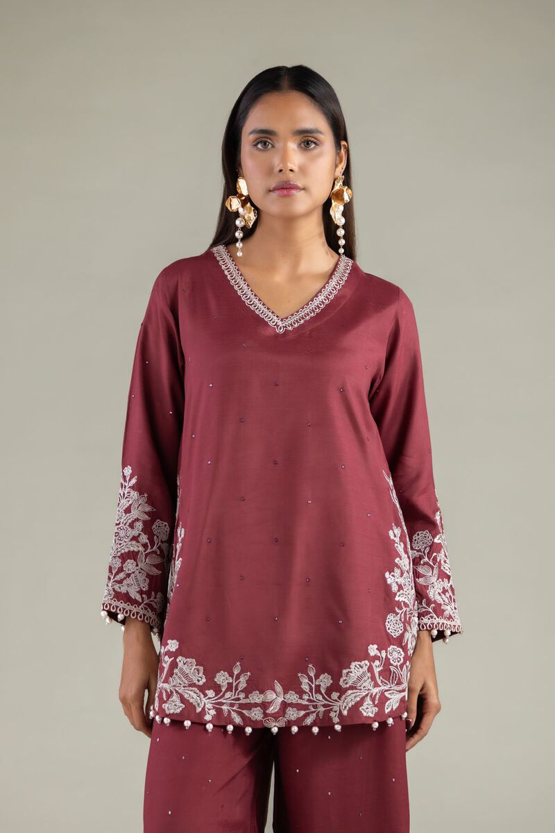 Embroidered | Raw Silk | Floral Pearl Kurta | USD 65.00