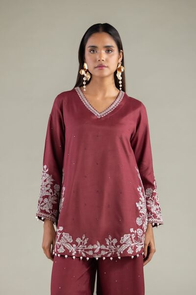 Embroidered | Raw Silk | Floral Pearl Kurta | USD 65.00