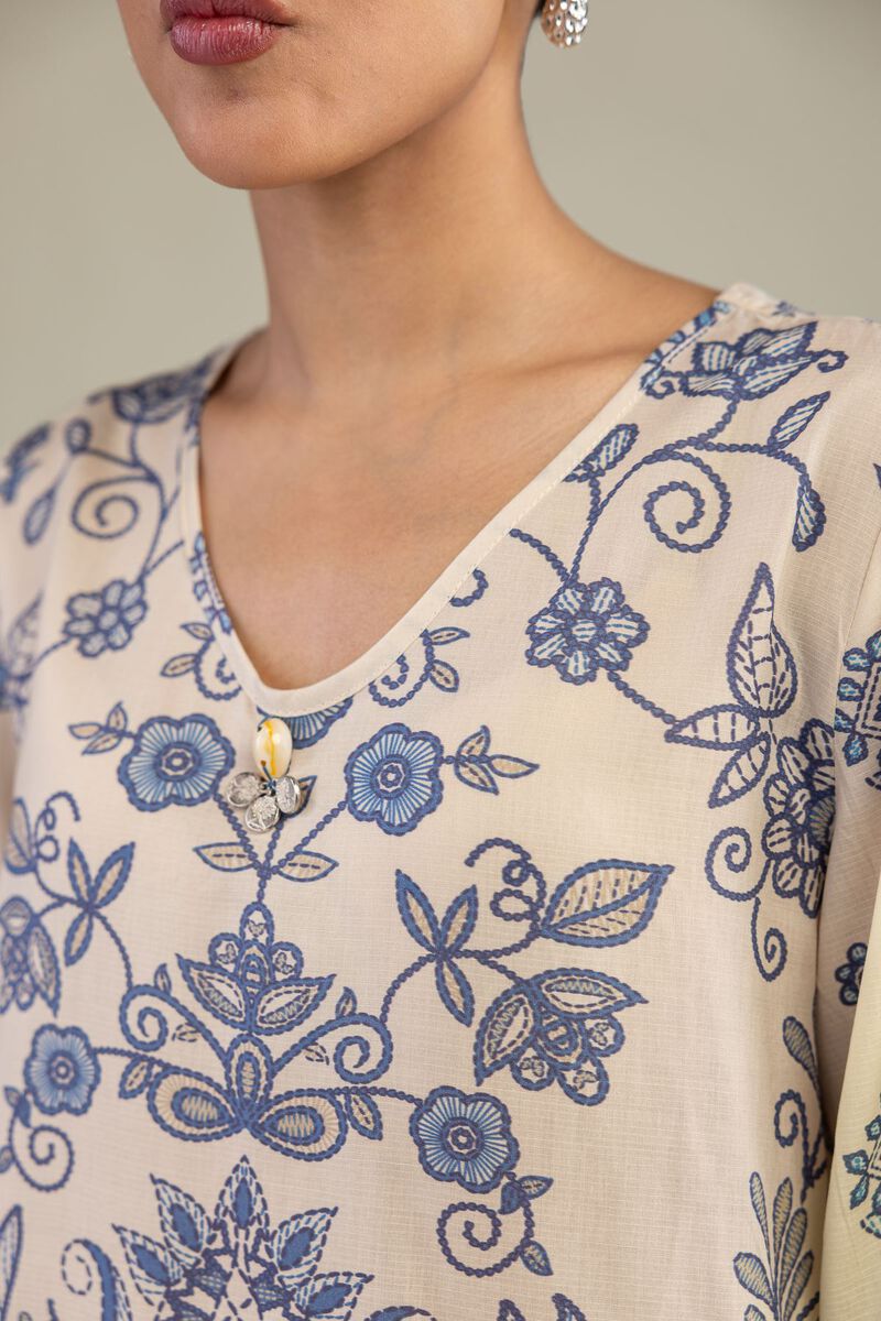 Printed | Textured Weave | Short Floral Kurta | USD 35.00