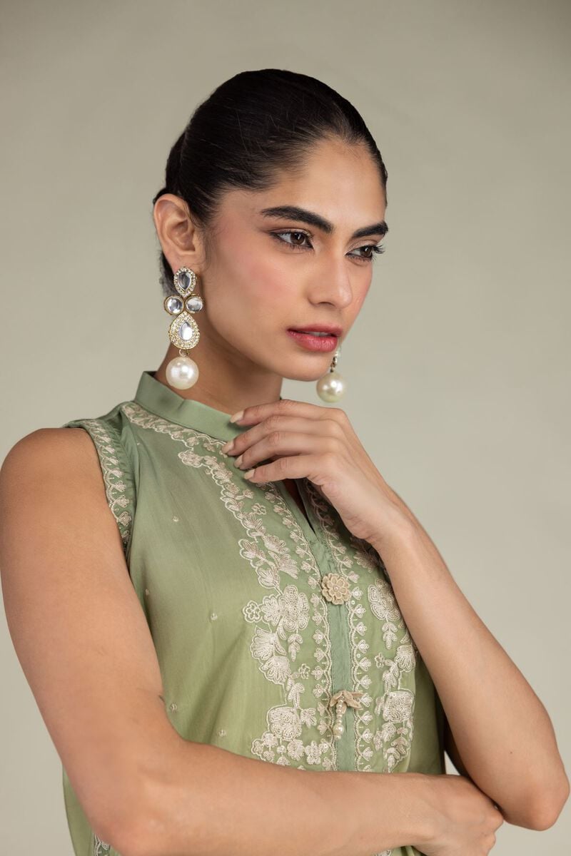 Embroidered | Blended Viscose | Sleeveless Floral Kurta | USD 60.00