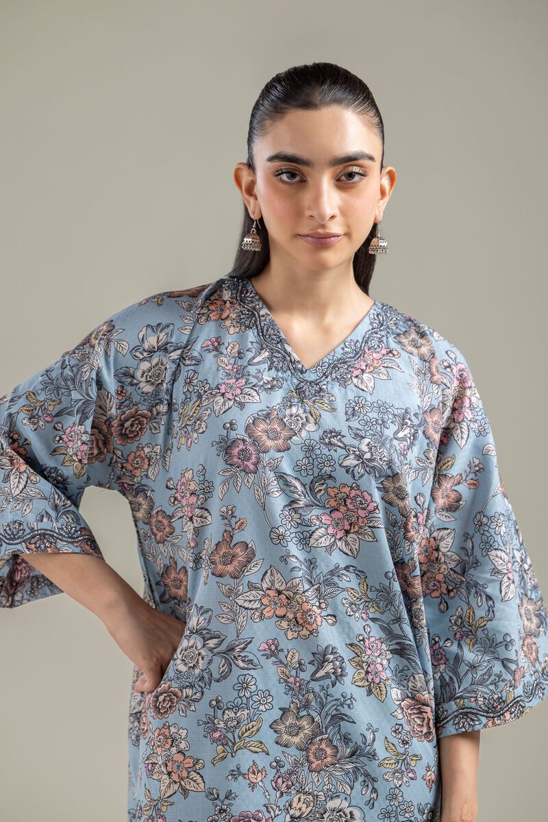 Embroidered | Cotton Dobby | Blue Longline Kurta | USD 35.00