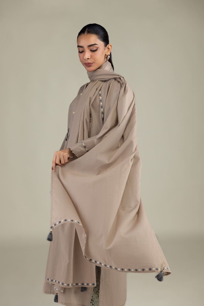 Textured Lawn | Embroidered | Beige Lawn Dupatta | USD 30.00