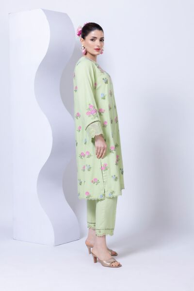 Embroidered | Crosshatch Raw Silk | Pants | USD 25.00