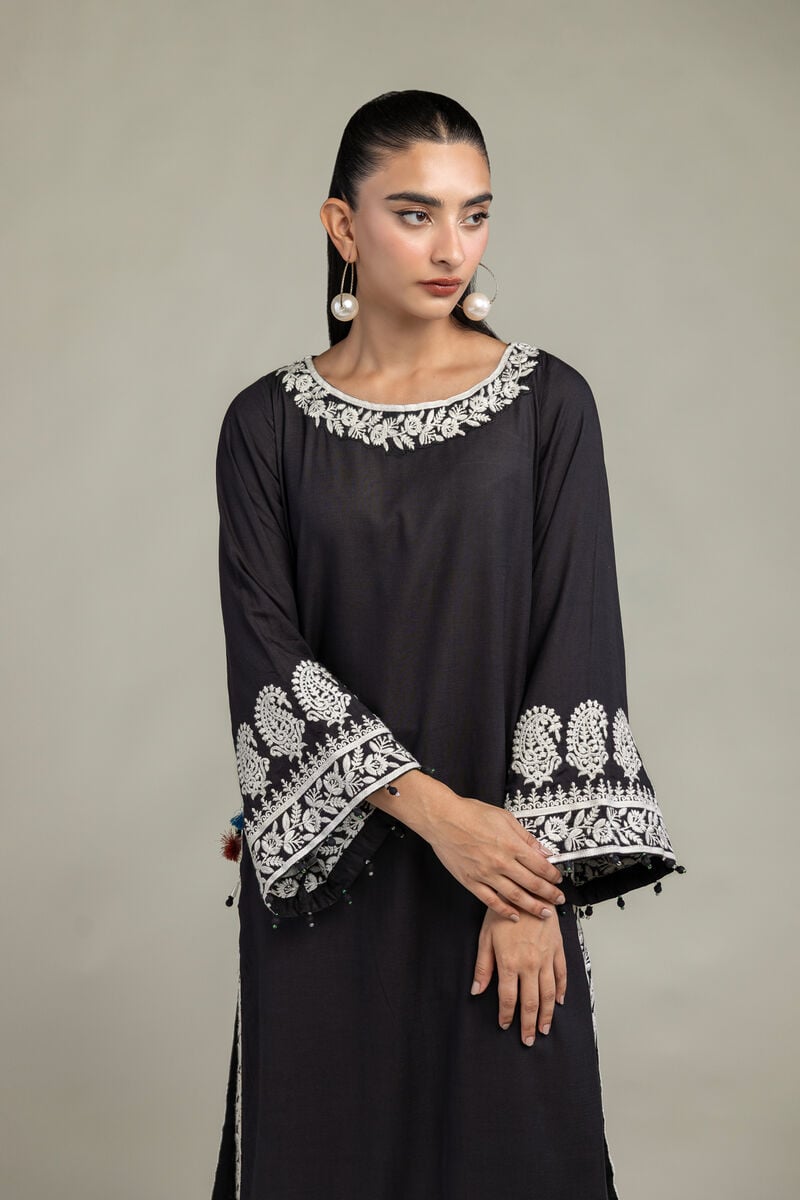 Embroidered | Raw Silk | Black Silk Kurta | USD 65.00