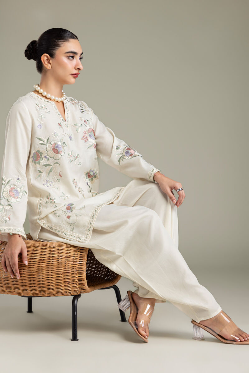 Embroidered | Raw Silk | Off-White Silk Kurta | USD 70.00