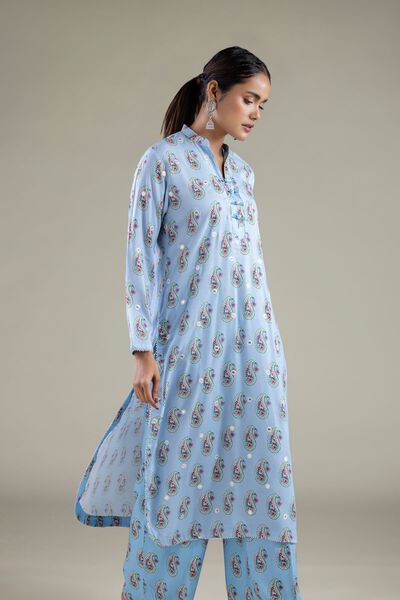 Embroidered | Viscose | Paisley Band Collar Kurta | USD 35.00
