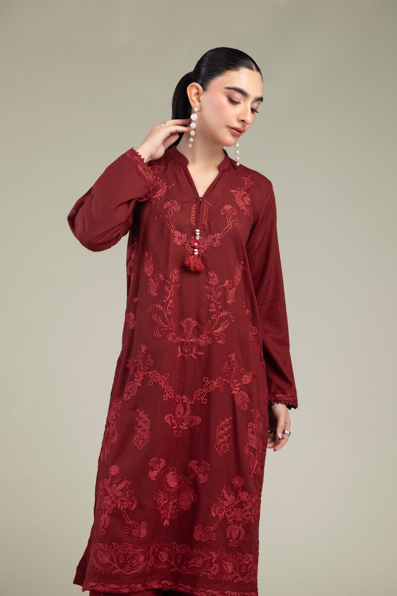 Embroidered | Raw Silk | V-Neck Silk Kurta | USD 55.00