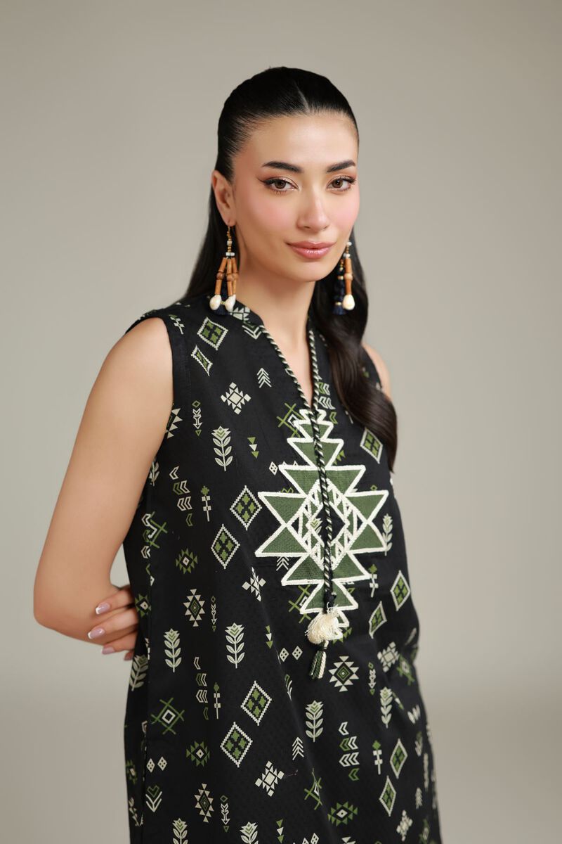 Embroidered | Cotton Dobby | Black Sleeveless Kurta | USD 30.00