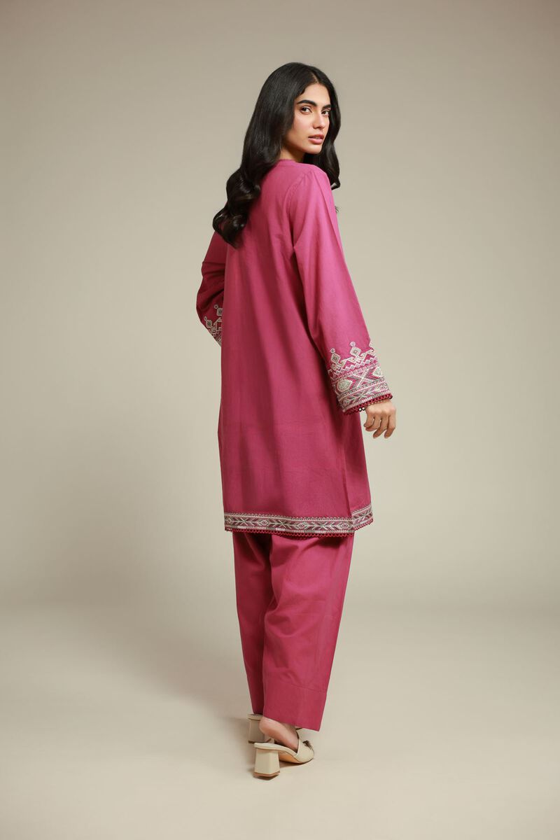 Embroidered | Cambric | Magenta Tailored 2-Piece | USD 55.00