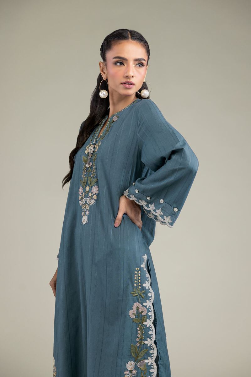 Embroidered | Textured Cotton | Floral Longline Kurta | USD 55.00