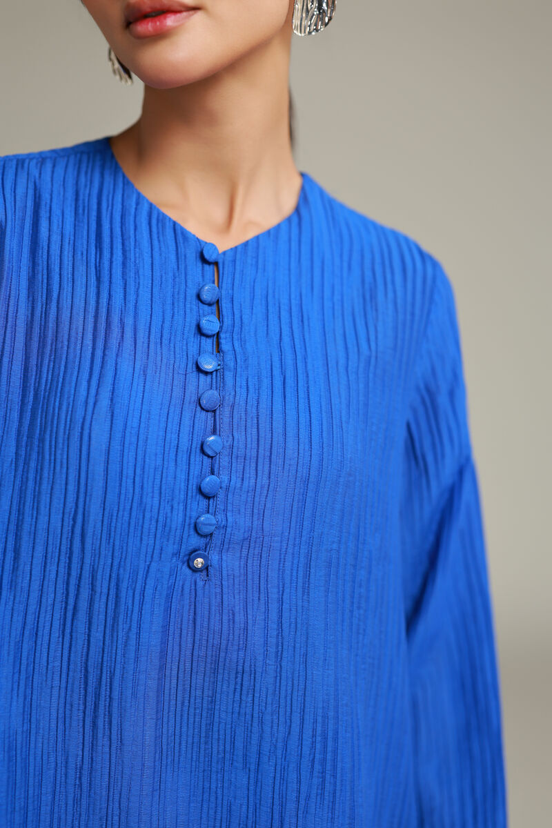 Dyed | Blended Crinkle | Short Blue Kurta | USD 35.00