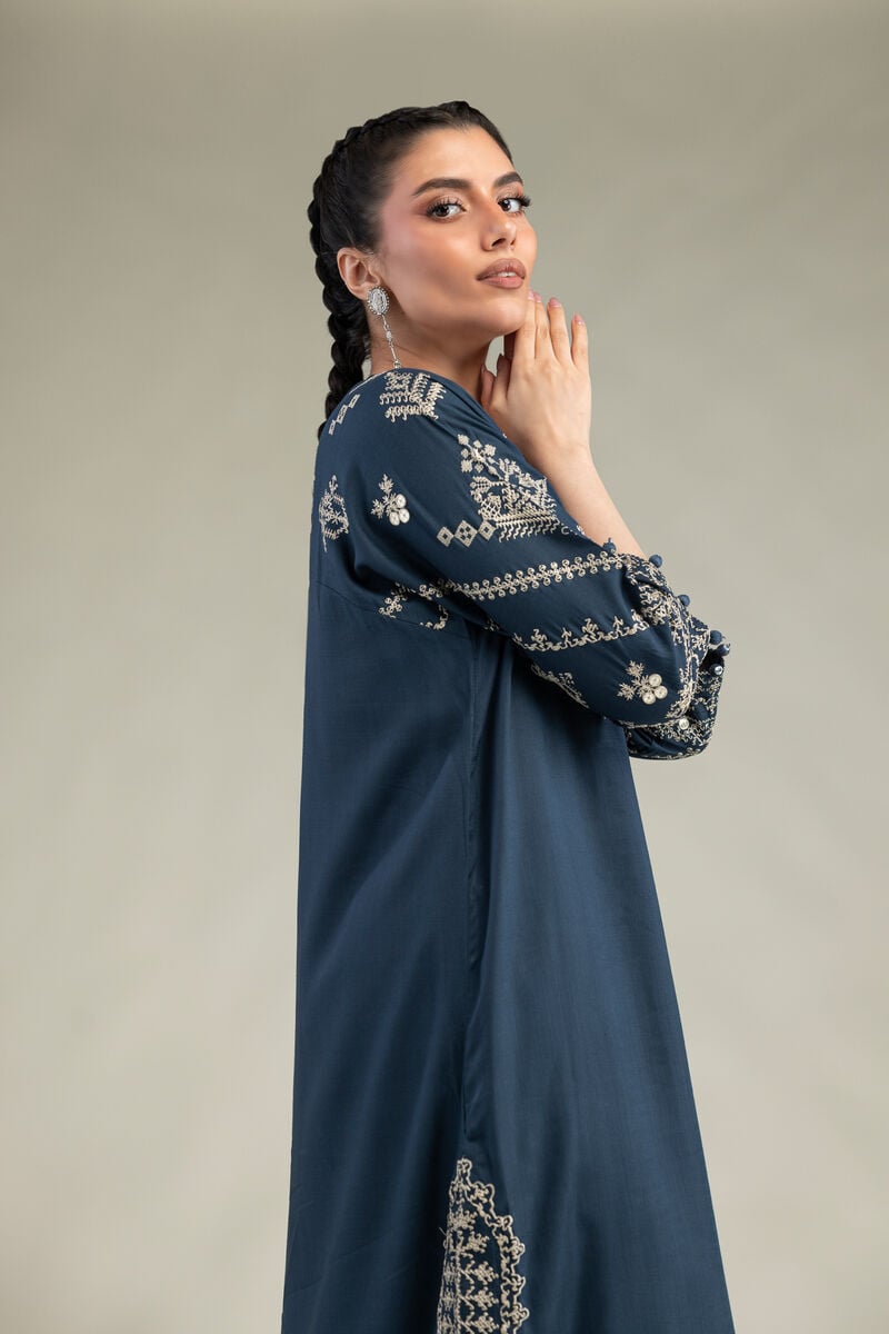 Embroidered | Raw Silk | V-Neck Longline Kurta | USD 70.00