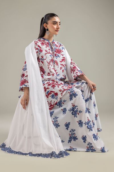 Embroidered | Cotton Dobby | White Floral Kurta | USD 35.00
