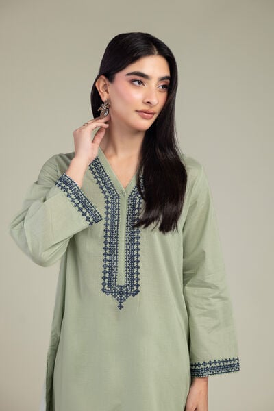 Embroidered | Cambric | Long Mint Kurta | USD 35.00