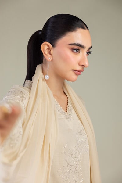 Embroidered | Chiffon | Beige Floral Dupatta | USD 40.00
