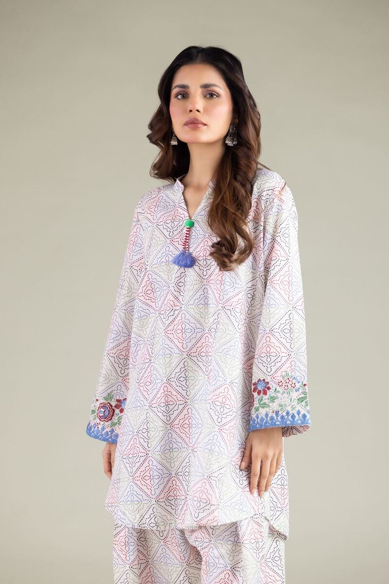 Embroidered | Textured Cotton | Geometric Tassel Kurta | USD 35.00