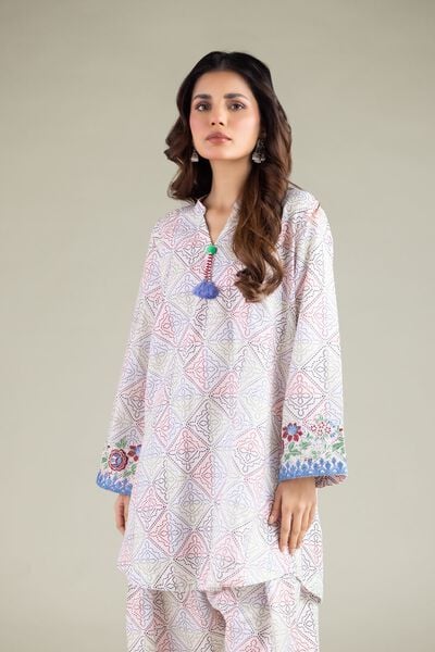 Embroidered | Textured Cotton | Geometric Tassel Kurta | USD 35.00