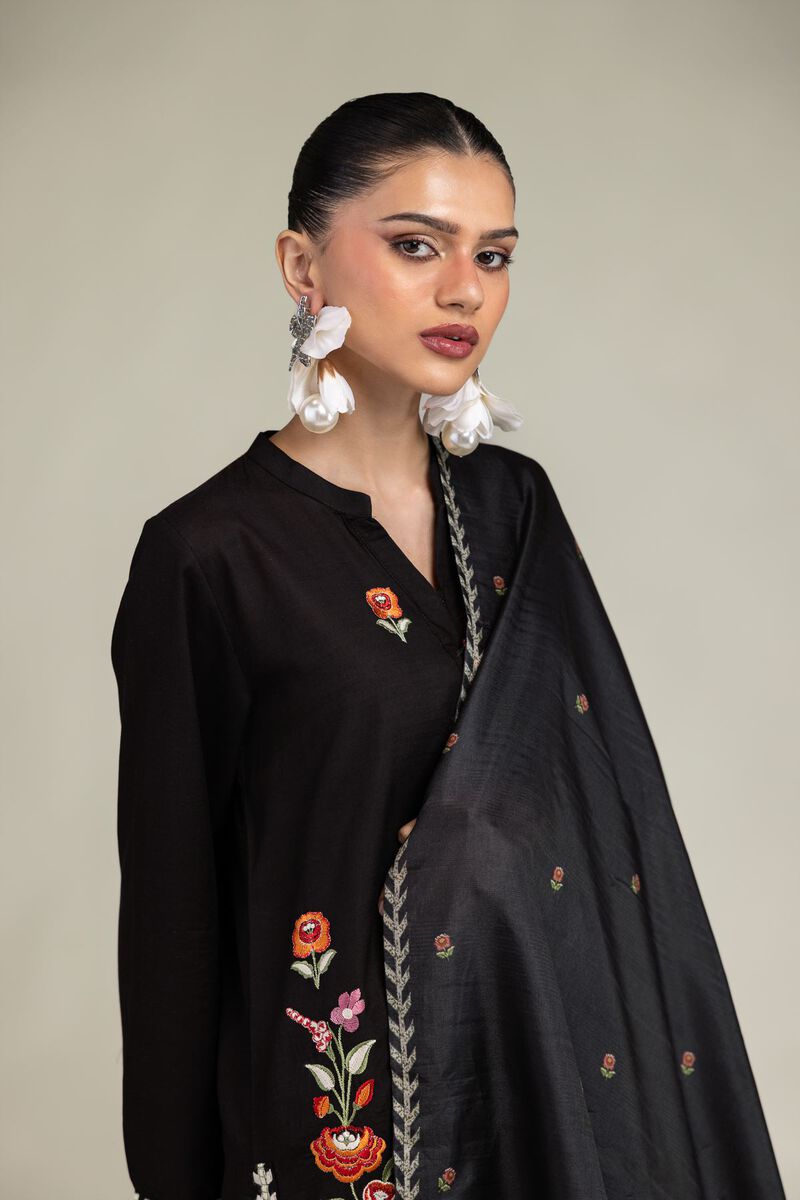 Embroidered | Polyester Silk | Black Floral Dupatta | USD 30.00