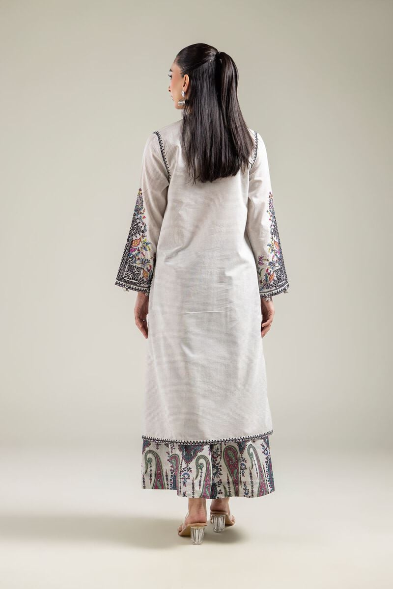 Embroidered | Mesuri | Off-White Longline Kurta | USD 45.00