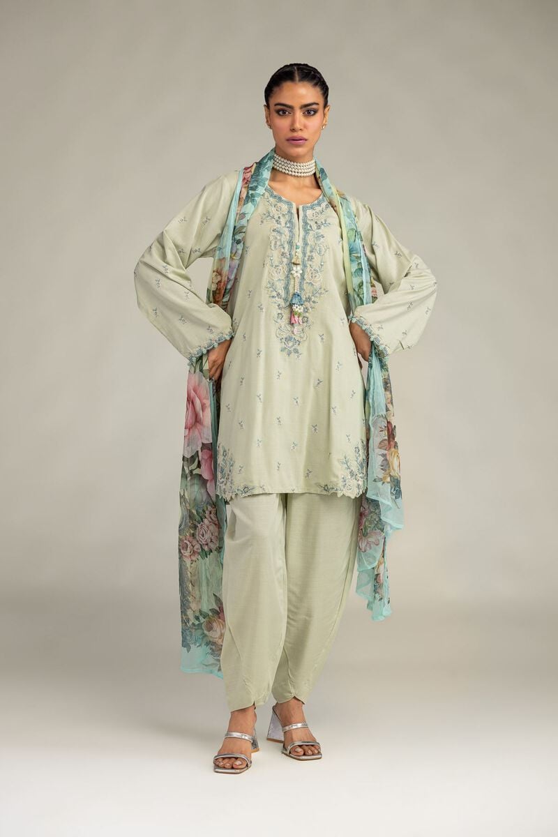 Embroidered | Raw Silk | Solid Mint Shalwar | USD 30.00