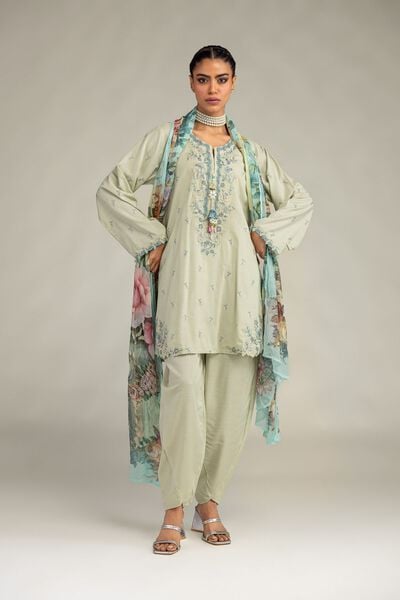 Embroidered | Raw Silk | Solid Mint Shalwar | USD 30.00