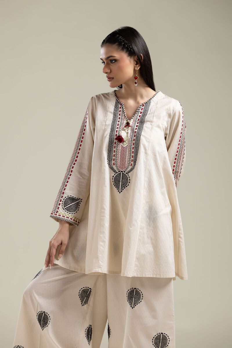 Embroidered |Cotton Dobby | Short White Kurta | USD 35.00