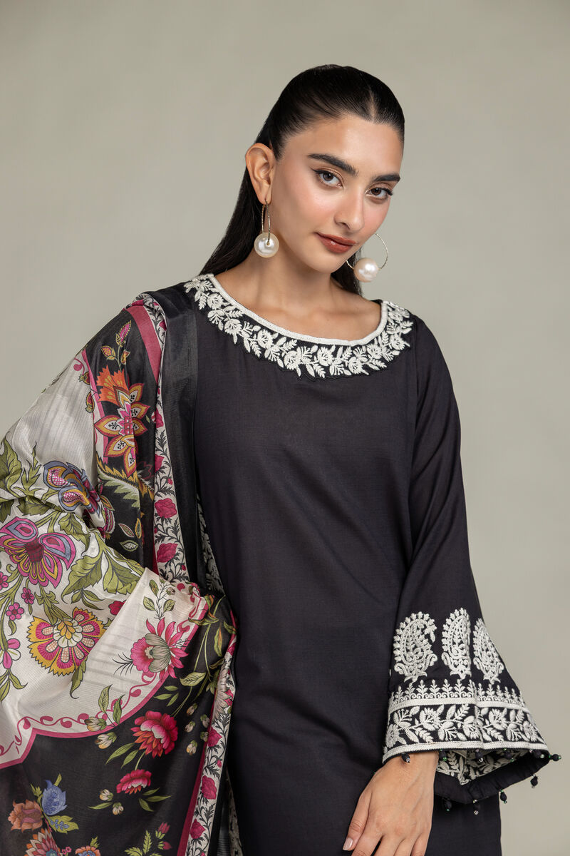 Embroidered  | Polyester Silk | Black Silk Dupatta | USD 35.00