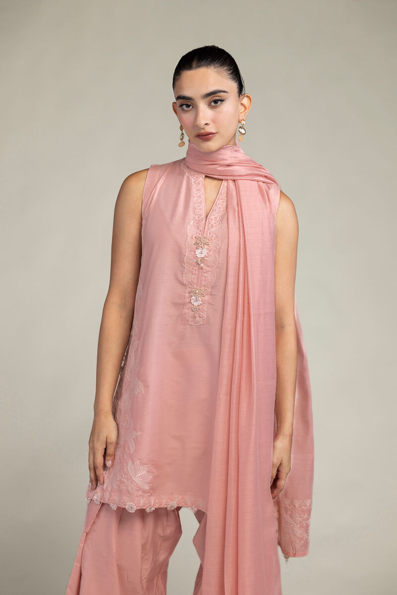 Cotton Net | Floral Pink Dupatta | USD 35.00